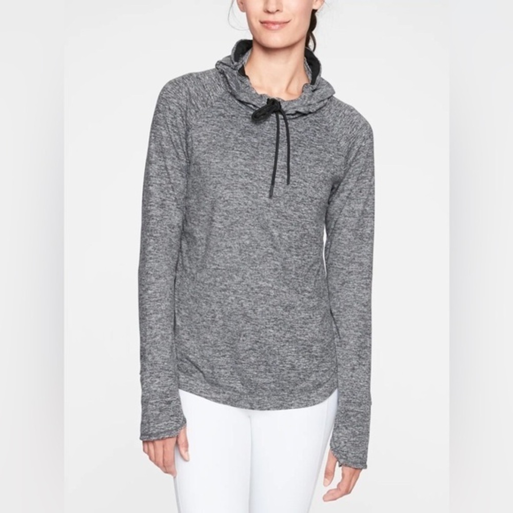 Athleta Uptempo Black Gray Long Sleeve Hoodie Sweatshirt Women’s Size XS X Small